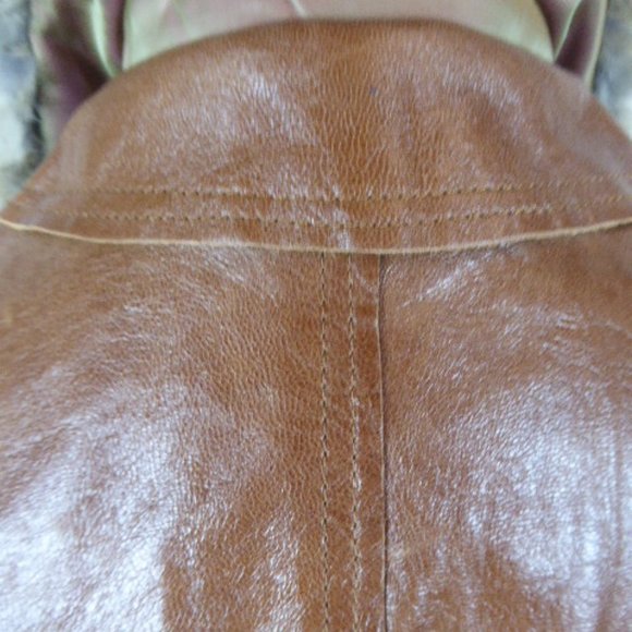 ARDEN B LEATHER brown blazer JACKET removable rabbit fur collar M fitted - Picture 11 of 12